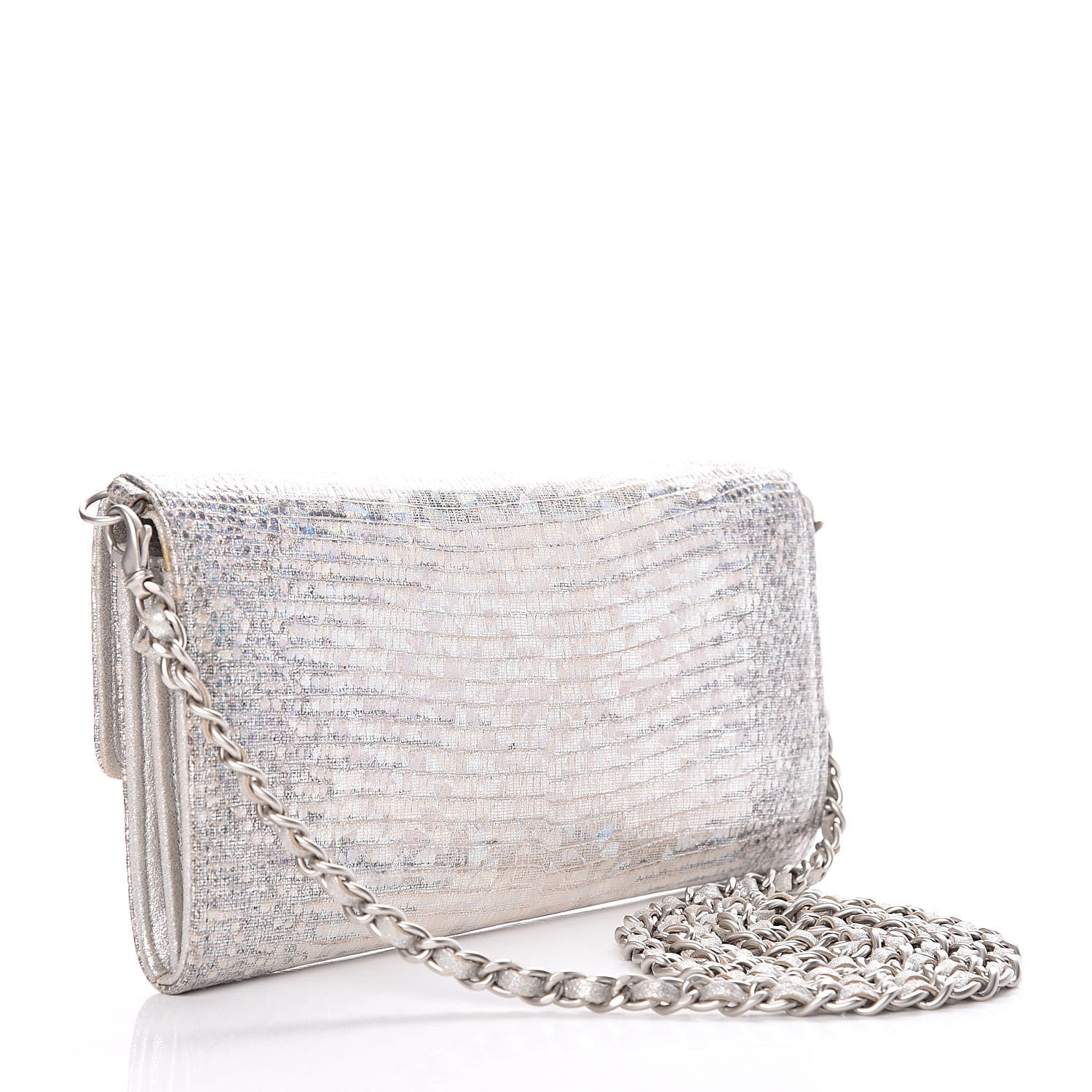 Chanel Iridescent Lizard Wallet With Removable Chain Silver 3 of 10