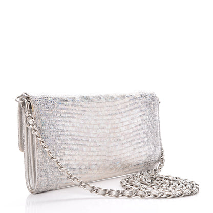 Chanel Iridescent Lizard Wallet With Removable Chain Silver 3 of 10