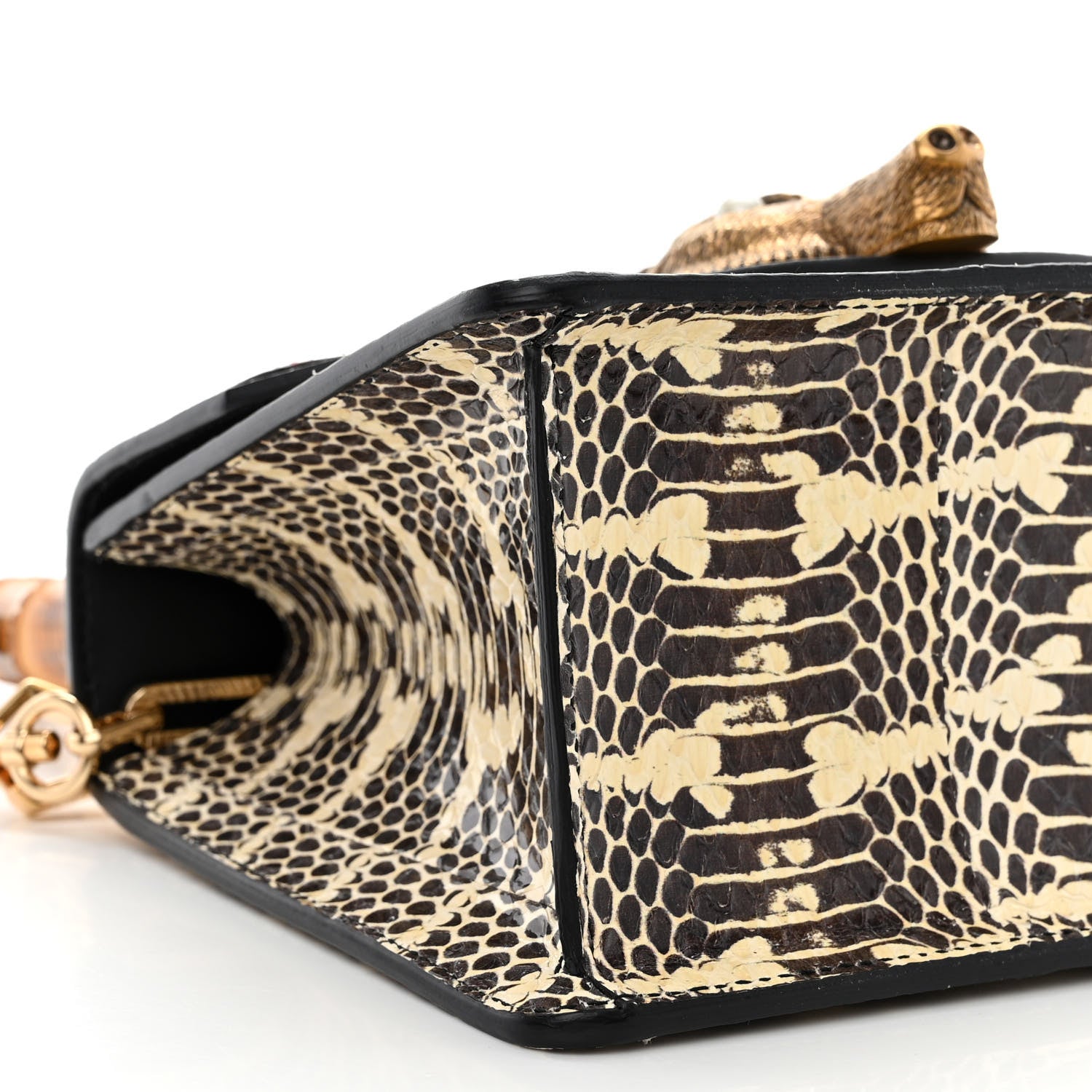 Gucci Snakeskin Pearl Mini Fox Broche Bamboo Top Handle Bag Roccia Hibiscus Red Mystic White 9 of 12