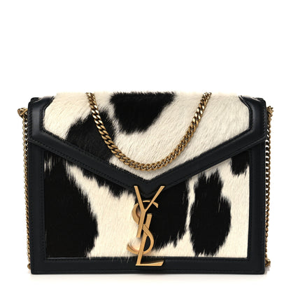 Saint Laurent Calf Hair Cow Print Monogram Cassandra Clasp Bag Black White 1 of 5
