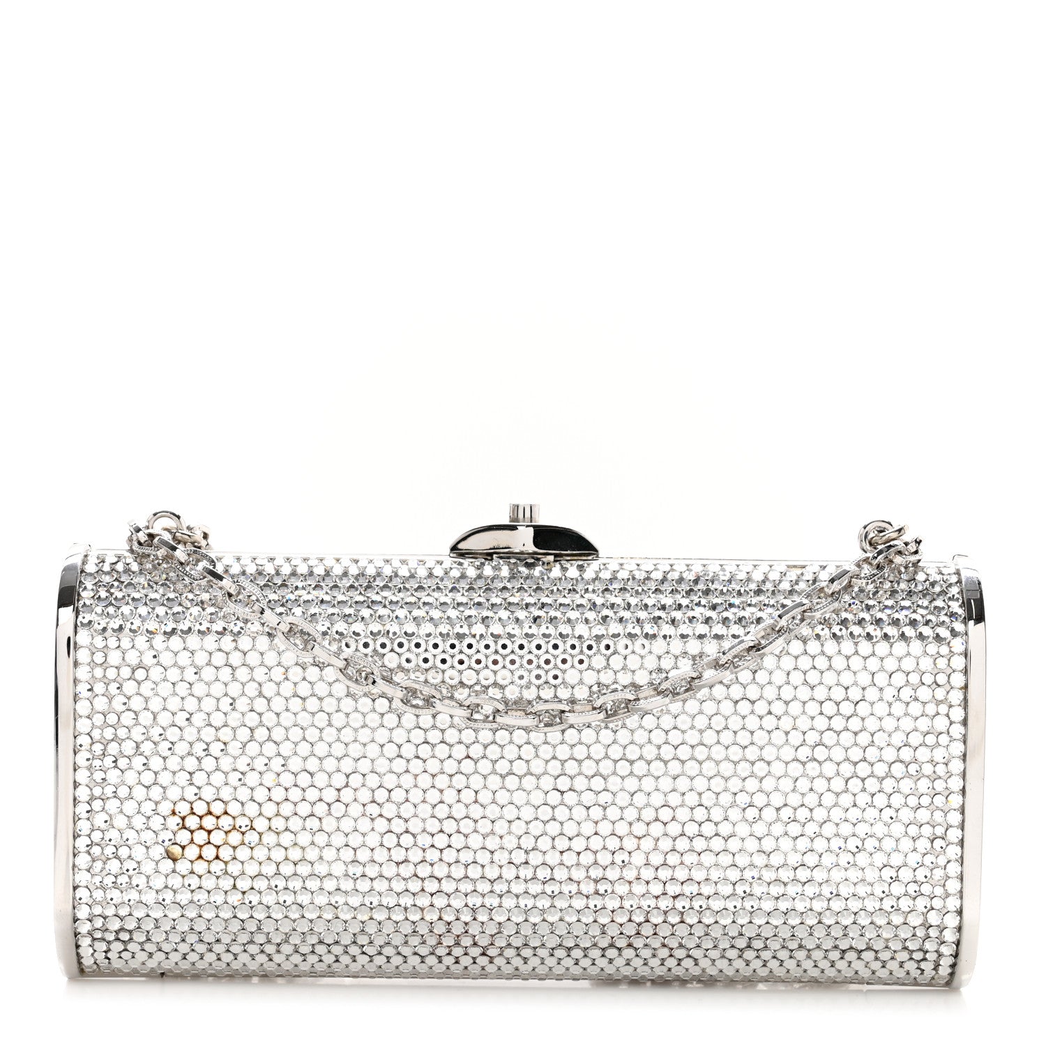 Judith Leiber Swarovski Crystal Minaudiere Clutch Silver 1 of 12