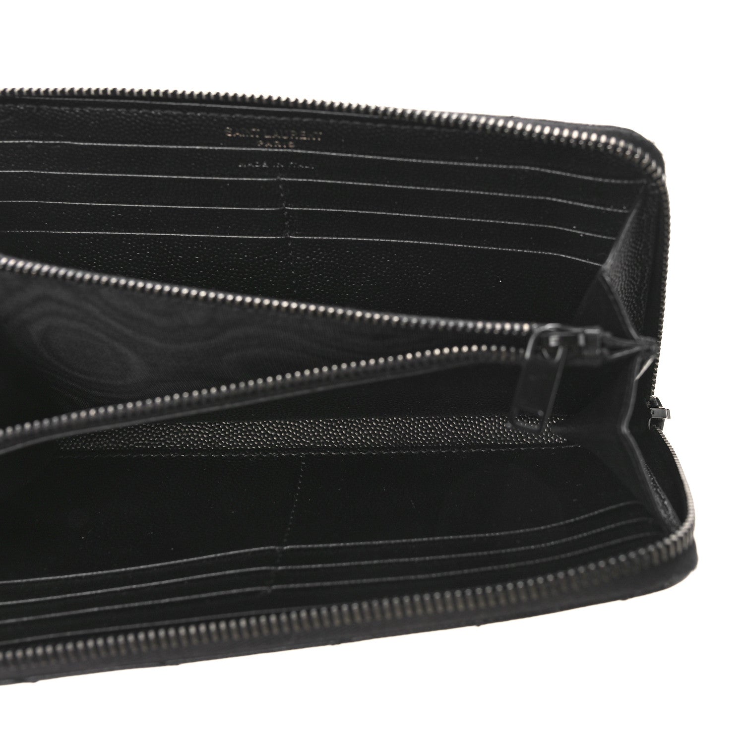 Saint Laurent Grain De Poudre Matelasse Chevron Monogram Monochrome Zip Around Wallet Black 5 of 8