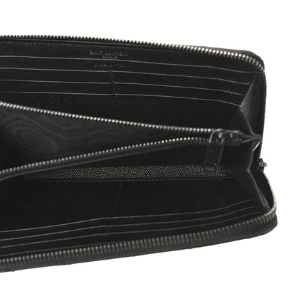 Saint Laurent Grain De Poudre Matelasse Chevron Monogram Monochrome Zip Around Wallet Black 5 of 8