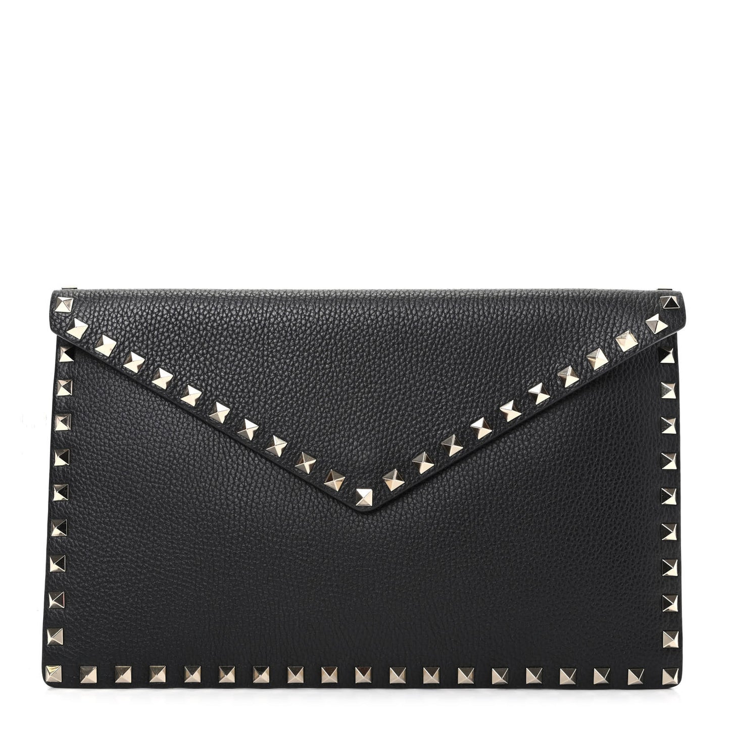 Pebbled Calfskin Large Rockstud Envelope Clutch Black