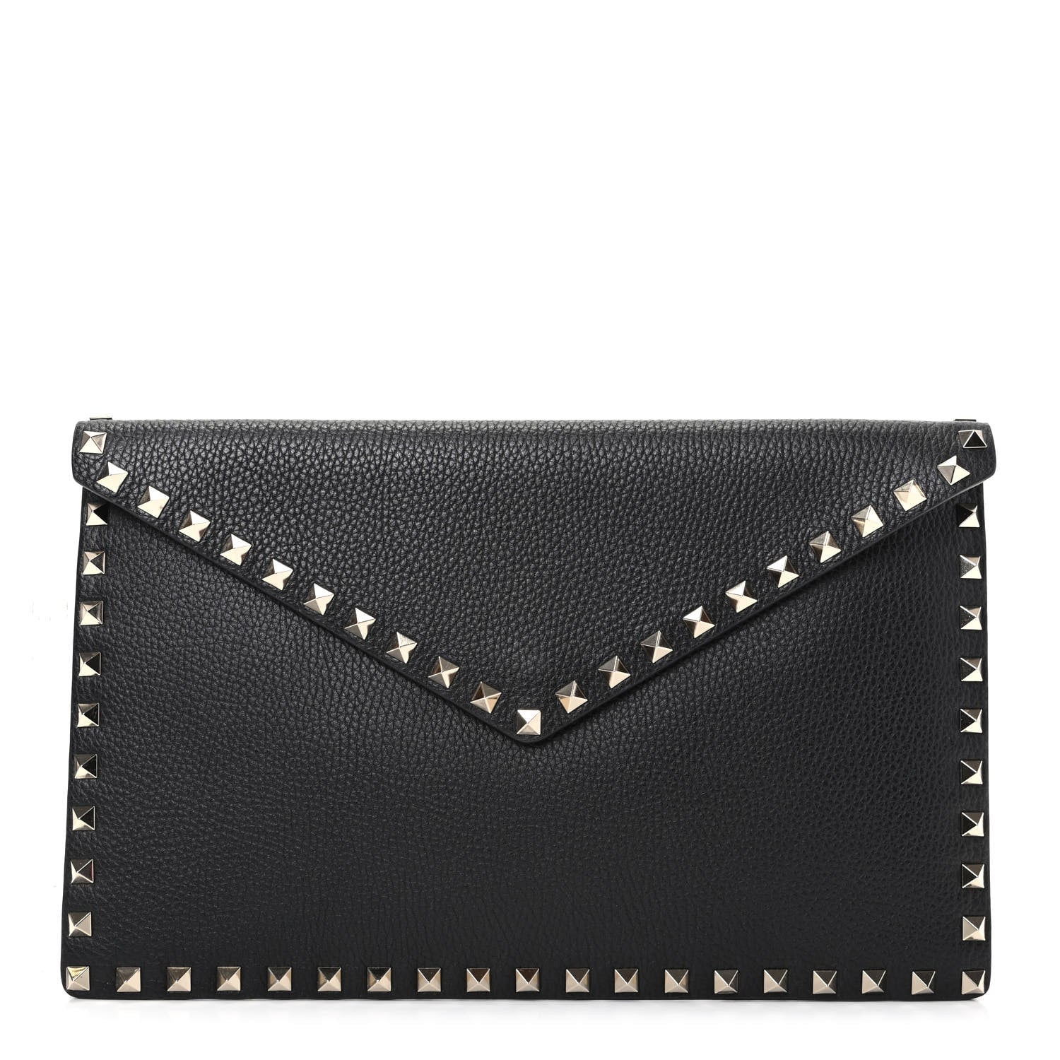 Valentino Garavani Pebbled Calfskin Large Rockstud Envelope Clutch Black 1 of 8