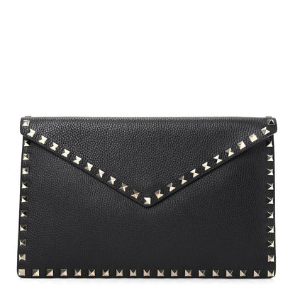 Valentino Garavani Pebbled Calfskin Large Rockstud Envelope Clutch Black 1 of 8