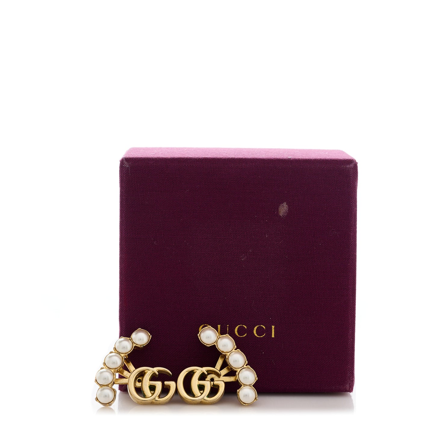 Metal Pearl Double G Drop Earrings Gold