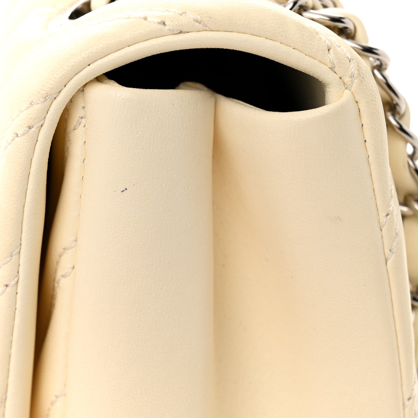 Lambskin Chevron Quilted Double Stitch Jumbo Single Flap White