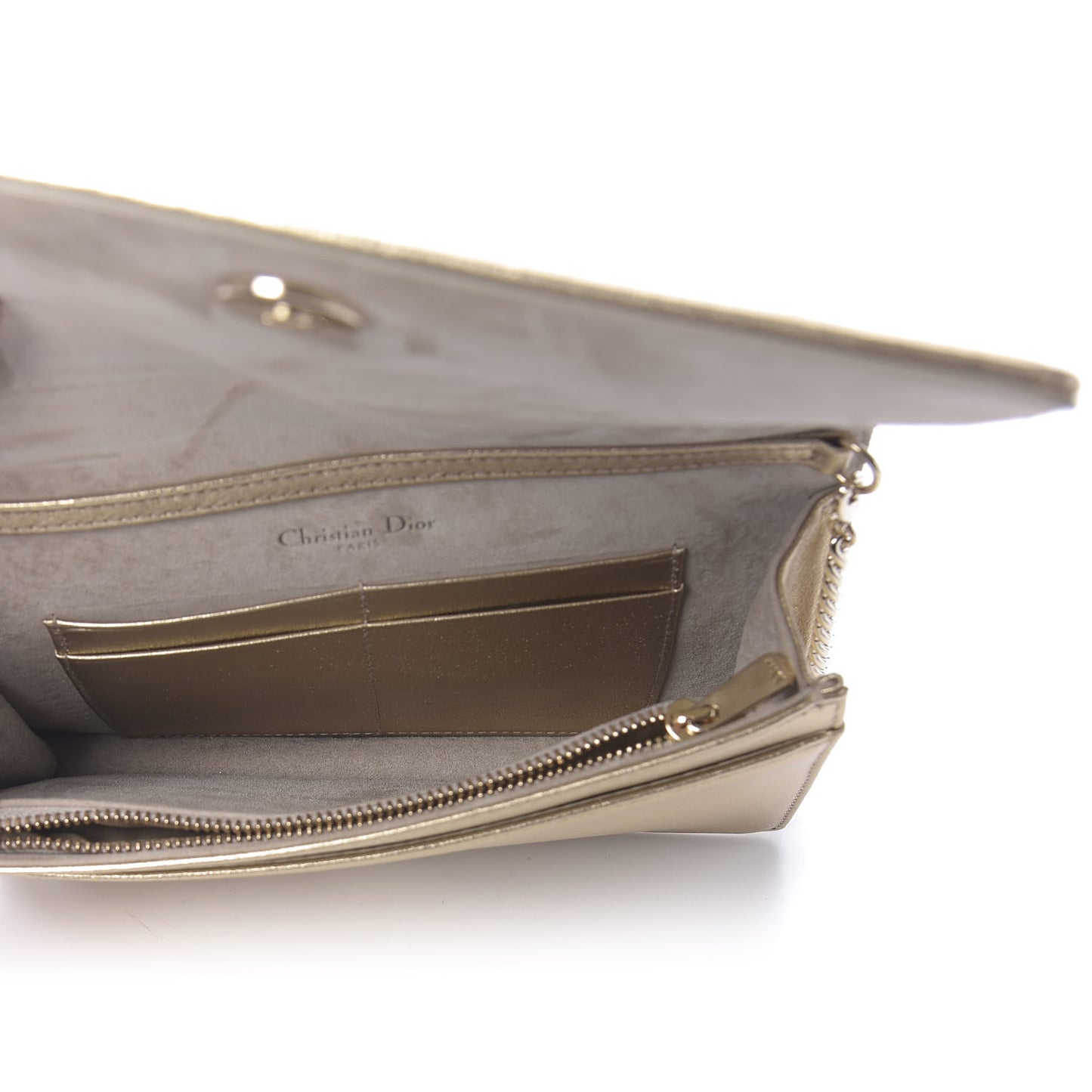 Metallic Calfskin Diorama Wallet on Chain Pouch Light Gold