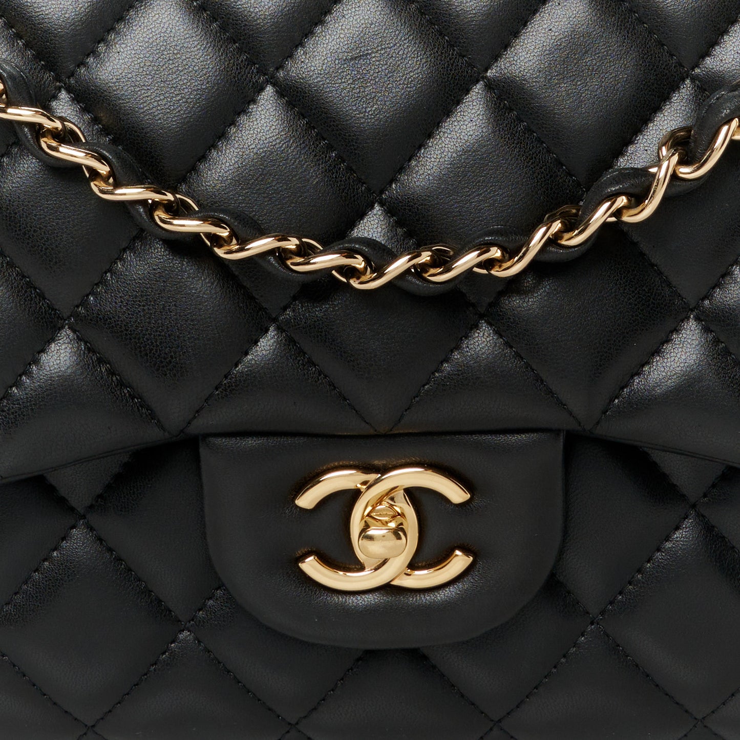 Lambskin Quilted Jumbo Double Flap Black