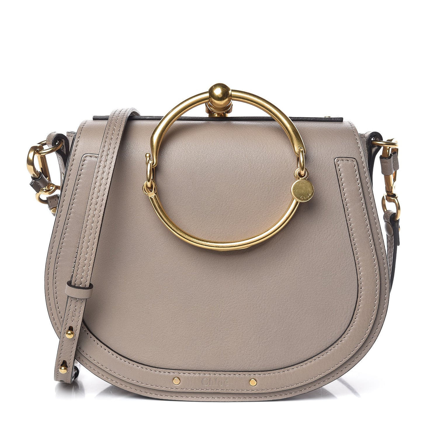 Calfskin Suede Medium Nile Bracelet Bag Motty Grey