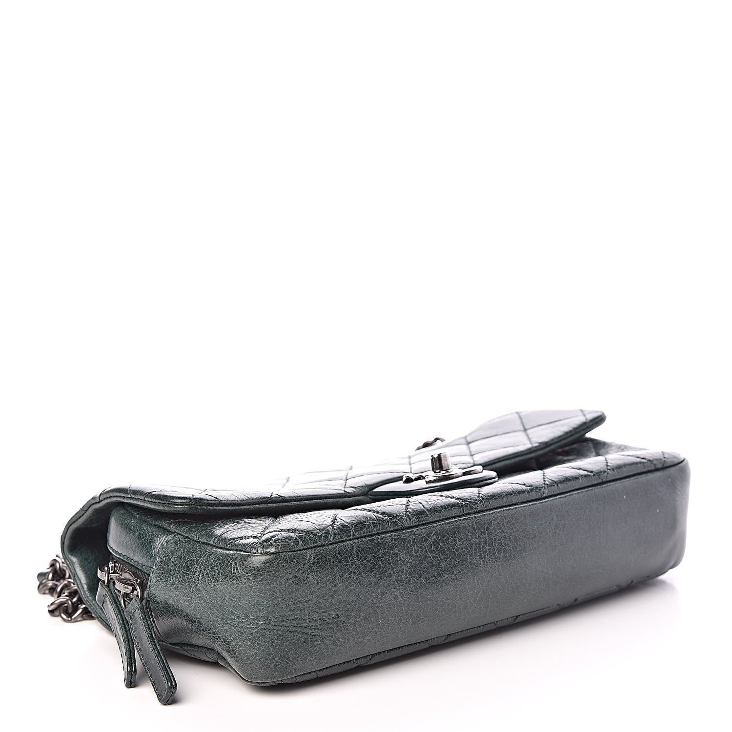 Chanel Glazed Calfskin Quilted Medium Duo Color Flap Dark Green 4 of 9