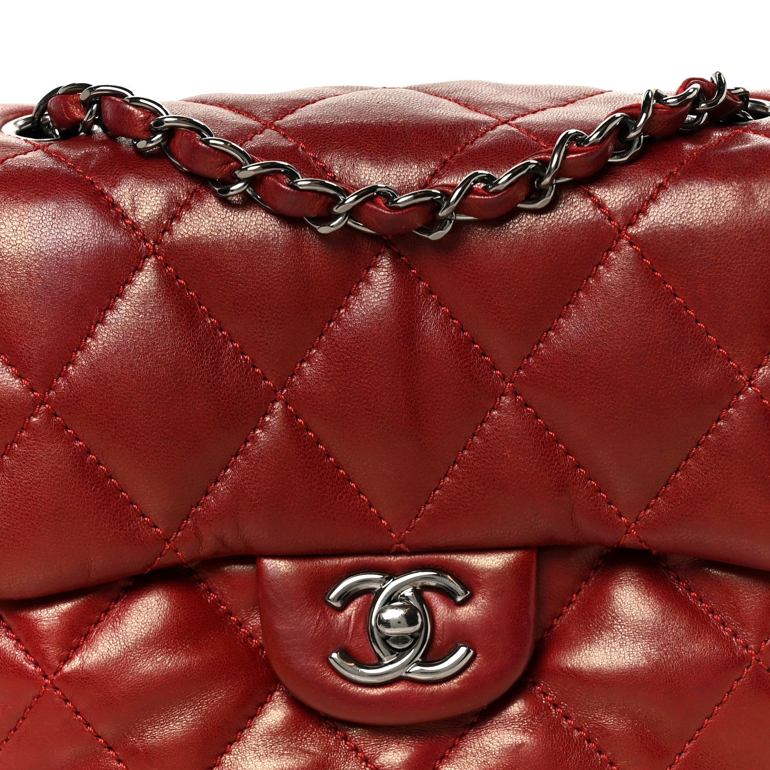 Chanel Lambskin Quilted Mini Chanel 3 Flap Red 9 of 11
