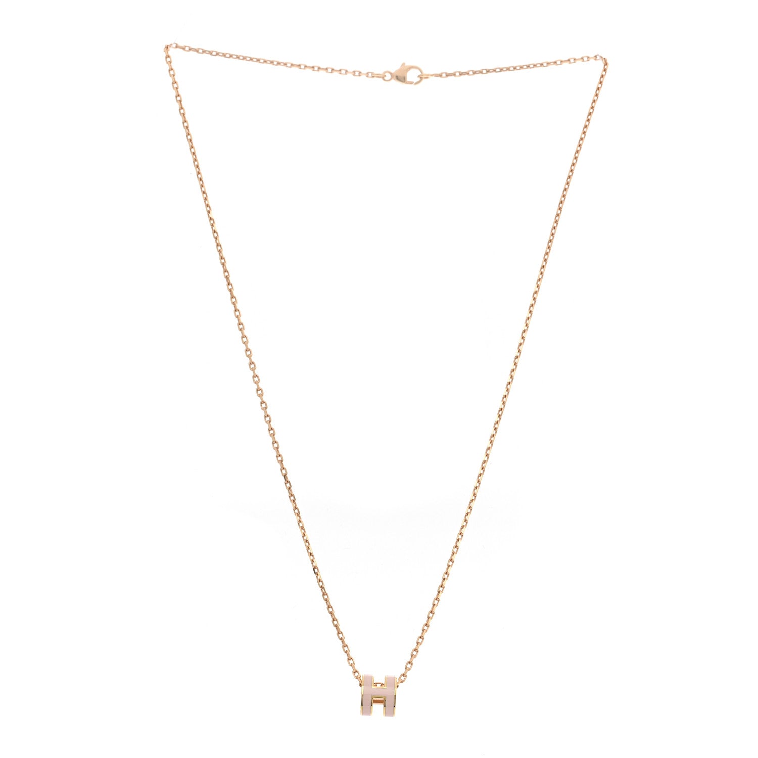 Hermes Lacquered Gold Mini Pop H Pendant Necklace Rose Dragee 3 of 8