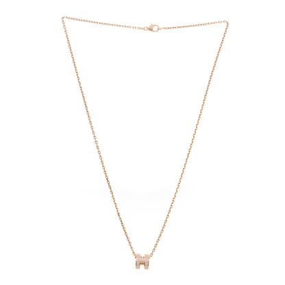 Hermes Lacquered Gold Mini Pop H Pendant Necklace Rose Dragee 3 of 8