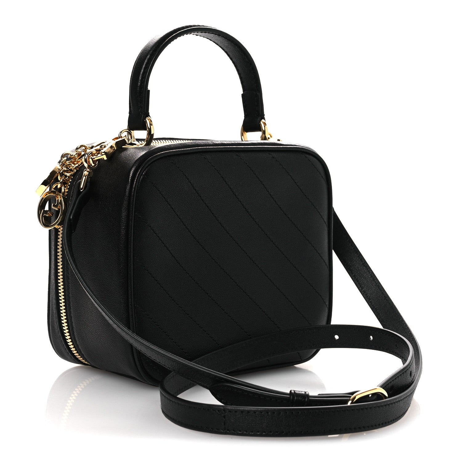 Gucci Sakai Be Green Calfskin Diagonal Stitched Blondie Top Handle Bag Black 3 of 10
