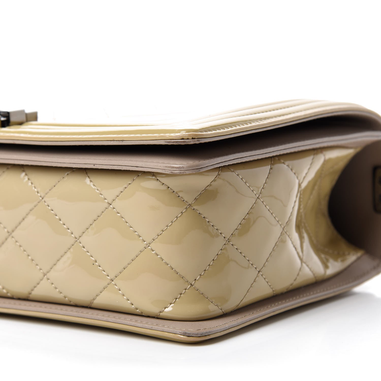 Chanel Patent Chevron Quilted New Medium Boy Flap Light Beige 7 of 12