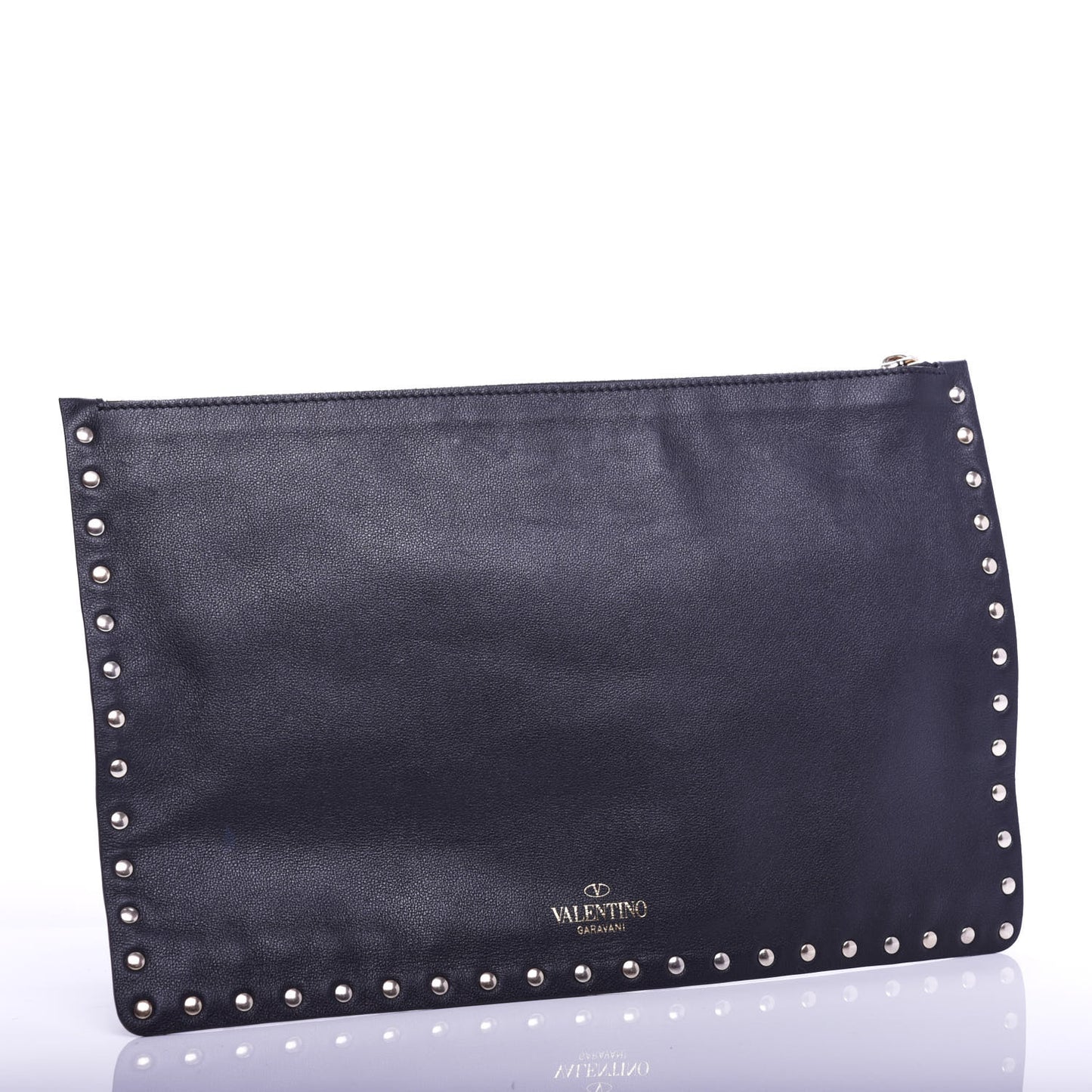Vitello Large Rockstud Zip Pouch Black