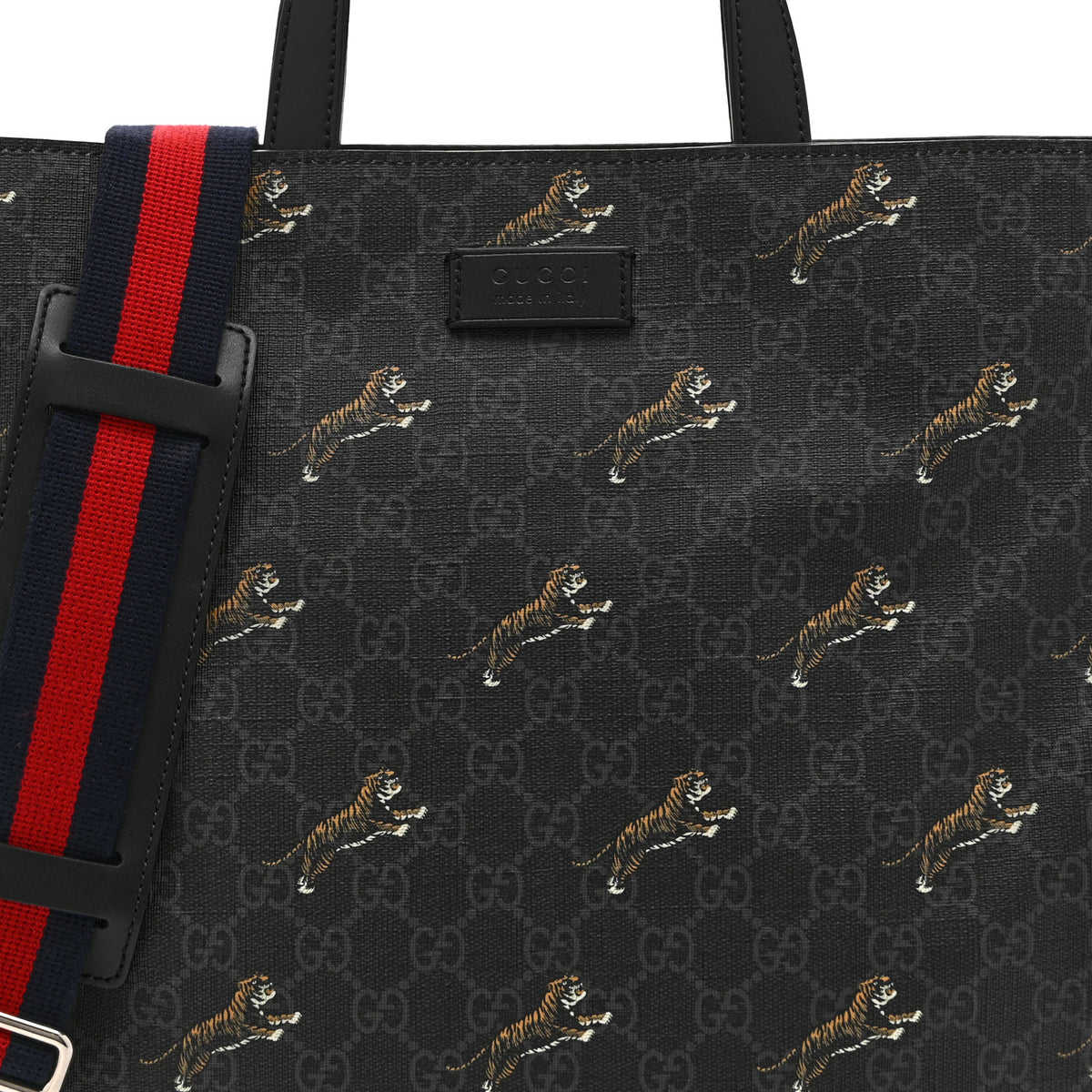 Gucci GG Supreme Monogram Tigers Web Vertical Tote Black Multicolor 9 of 11