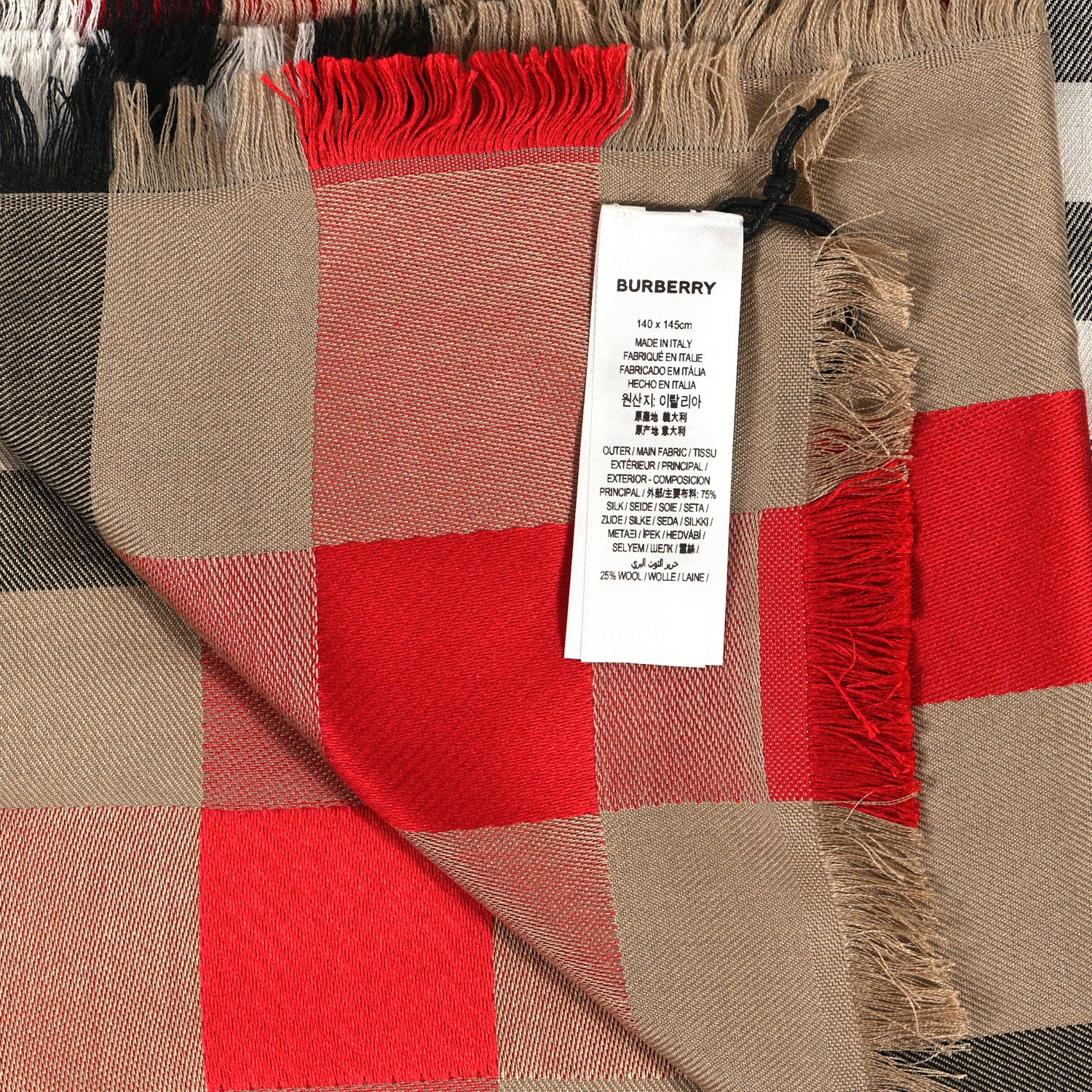 Burberry Wool Silk Giant Check Ribbon Scarf Archive Beige 2 of 3