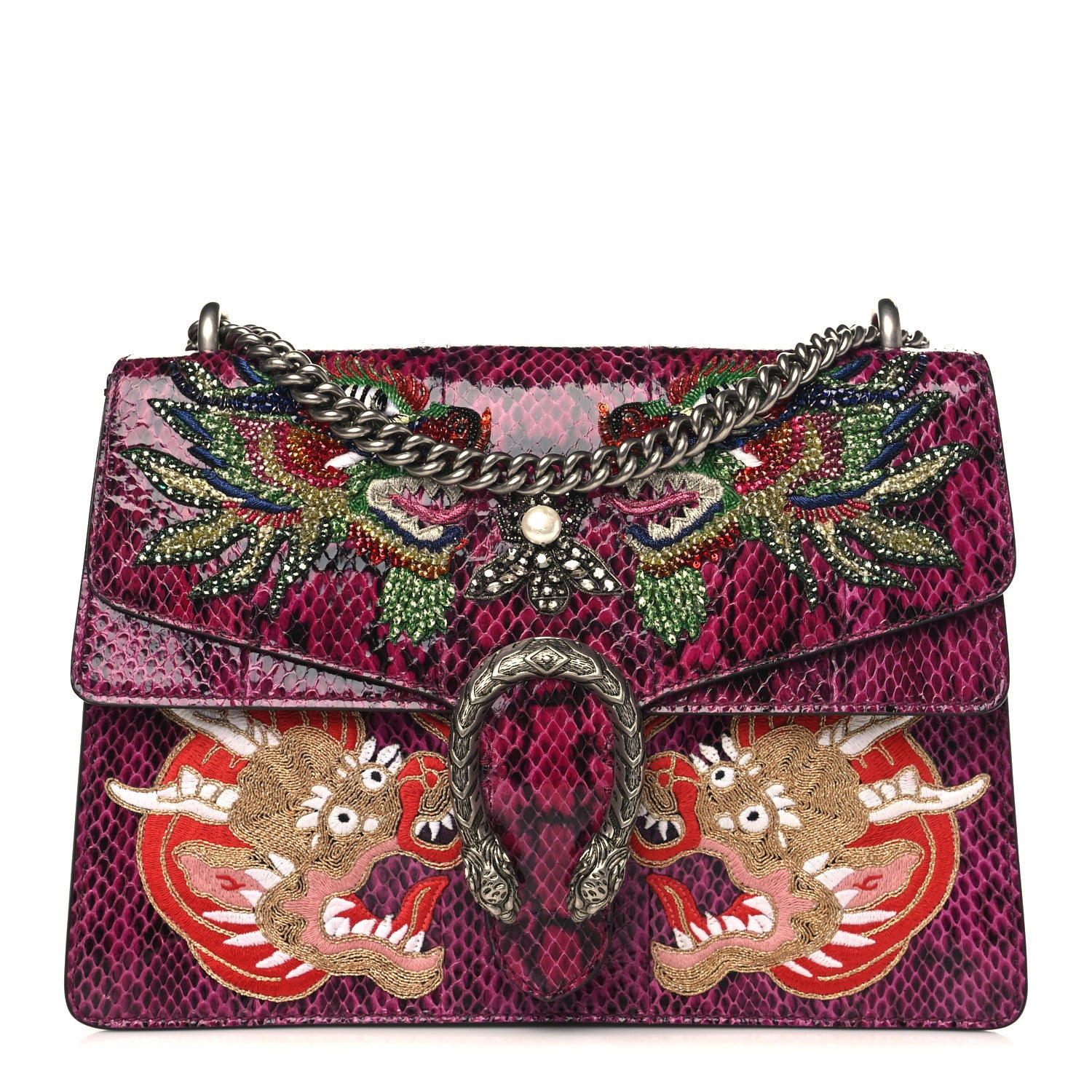Gucci Elaphe Dragon Embroidered Medium Dionysus Shoulder Bag Violet Cyclamen Multicolor 1 of 9