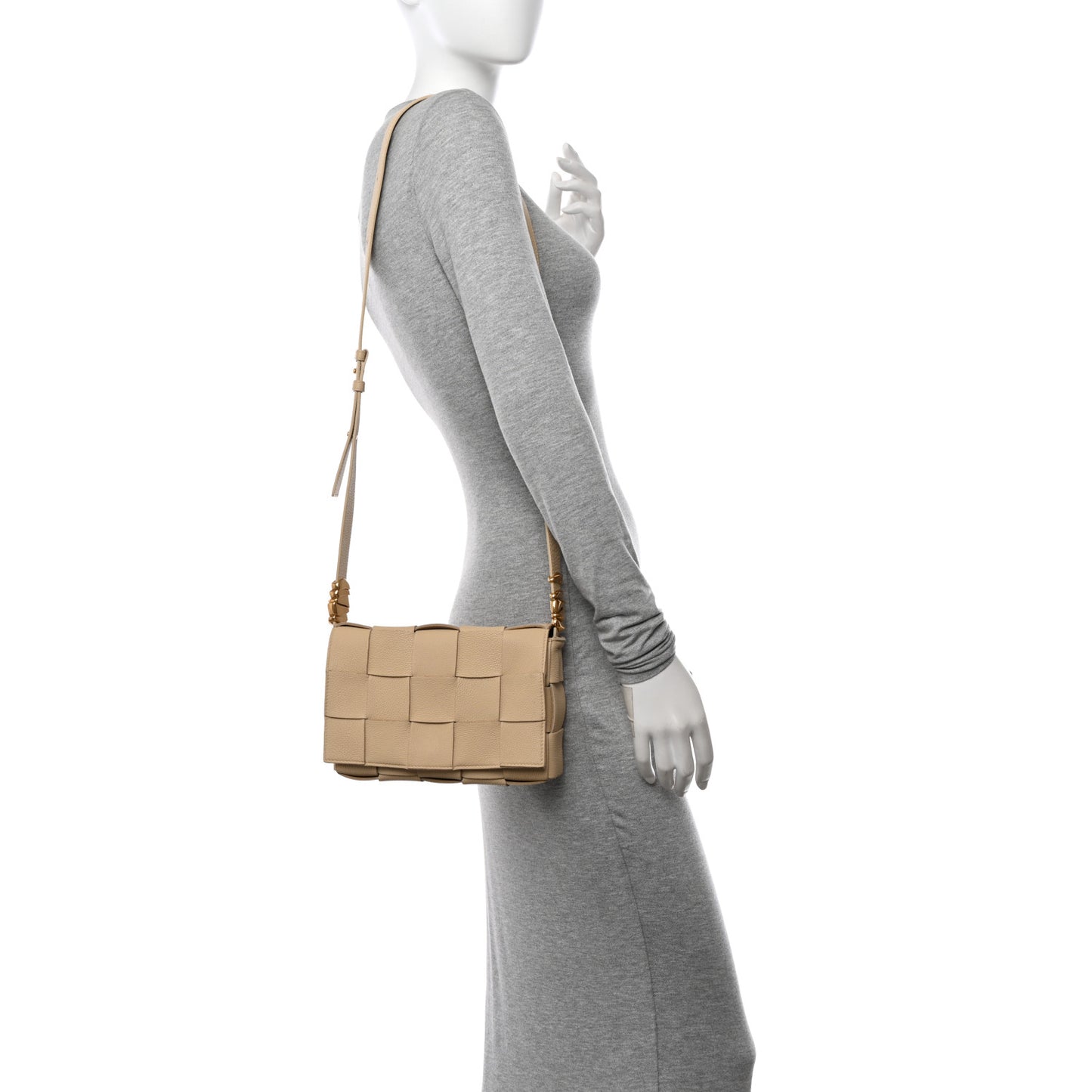 Grained Calfskin Maxi Intrecciato Cassette Crossbody Bag Porridge