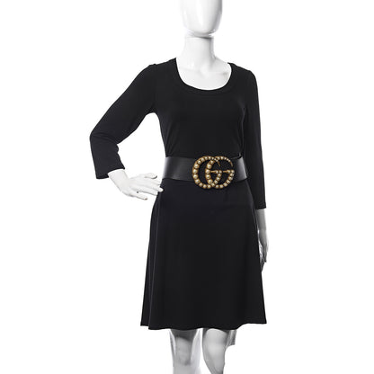 Gucci Moon Calfskin Pearl Double G 70mm Belt 85 34 Black Cream 2 of 7
