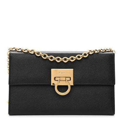 Salvatore Ferragamo Hammered Calfskin Gancio Wallet Bag Black 1 of 10