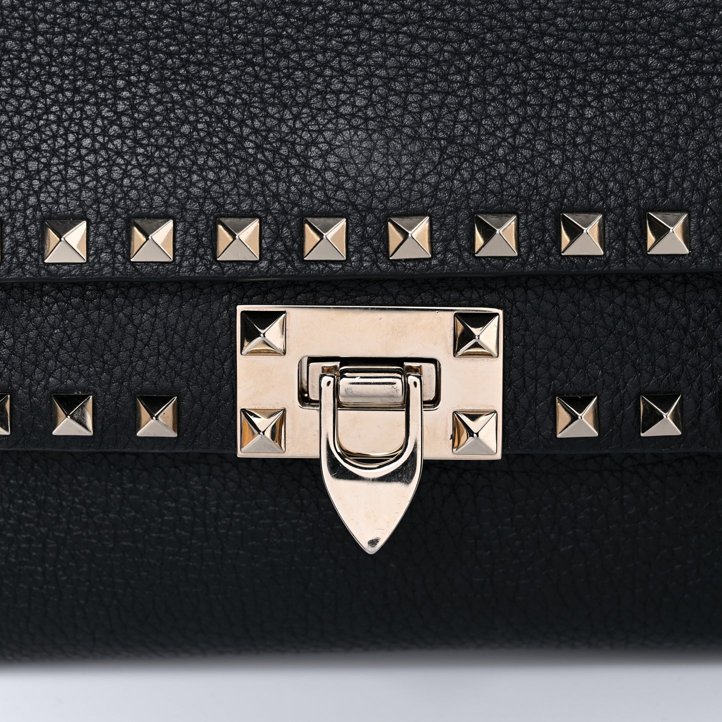 Pebbled Calfskin Rockstud Double Flap Crossbody Bag Black