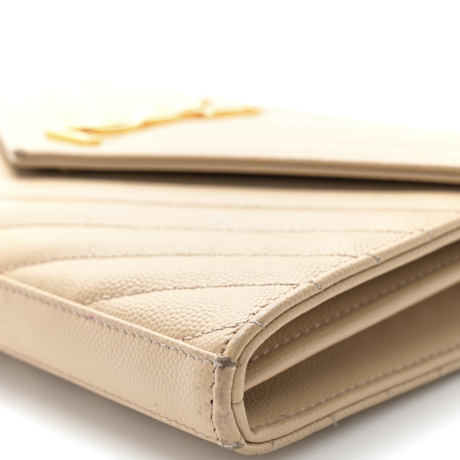 Saint Laurent Grain De Poudre Matelasse Chevron Monogram Chain Wallet Nude Powder 9 of 13