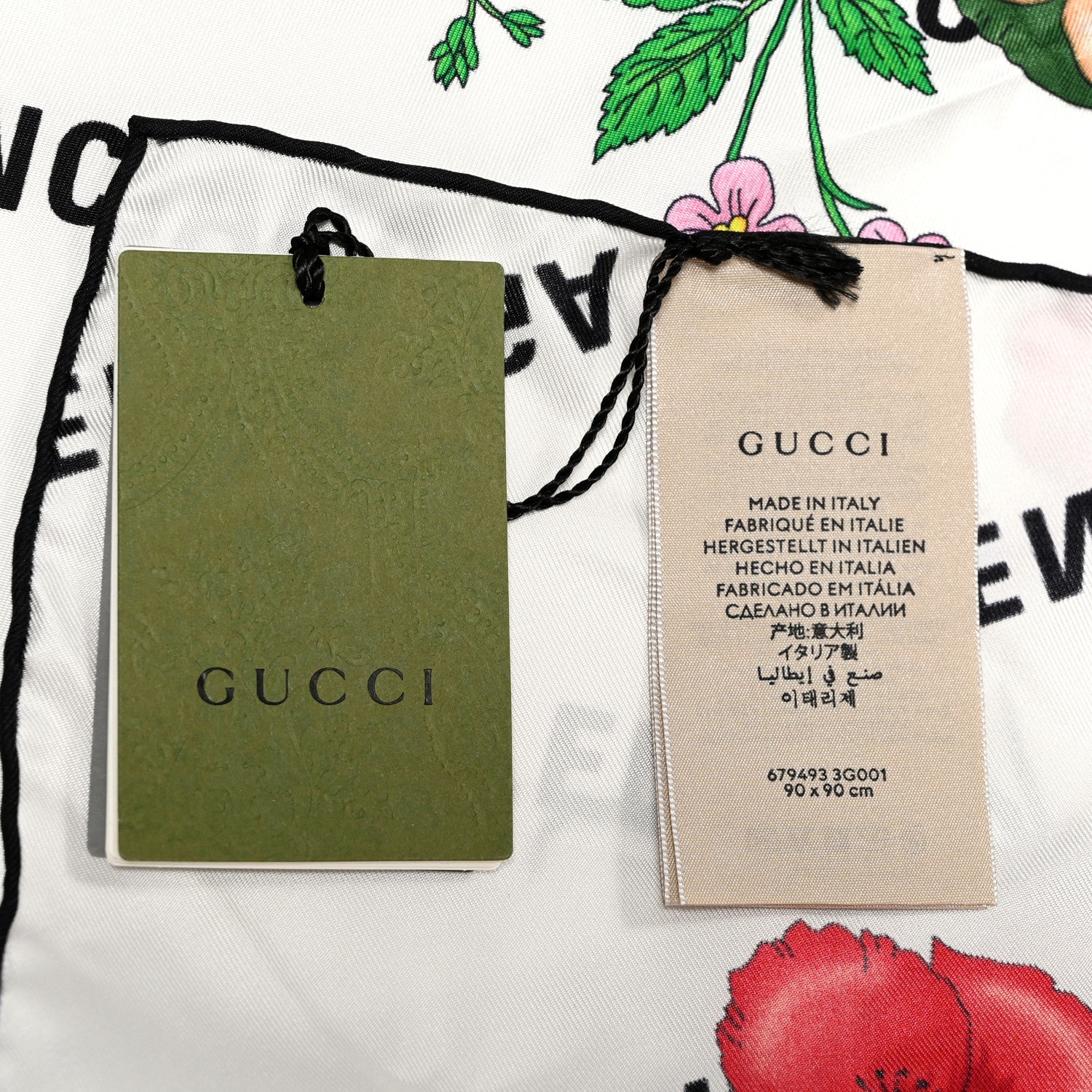 Gucci X BALENCIAGA Silk Twill Allover Logo Print Floral Square Scarf Ivory Multicolor 3 of 5