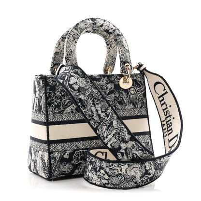 Christian Dior Canvas Toile De Jouy Reverse Embroidered Medium Lady D-Lite Navy 3 of 10