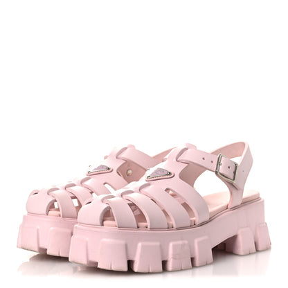 Prada Foam Rubber Metal Triangle Logo Monolith 55mm Cage Sandals 39 Alabastro 4 of 14