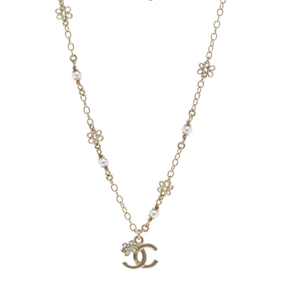 Chanel Crystal Pearl CC Necklace Gold 1 of 6