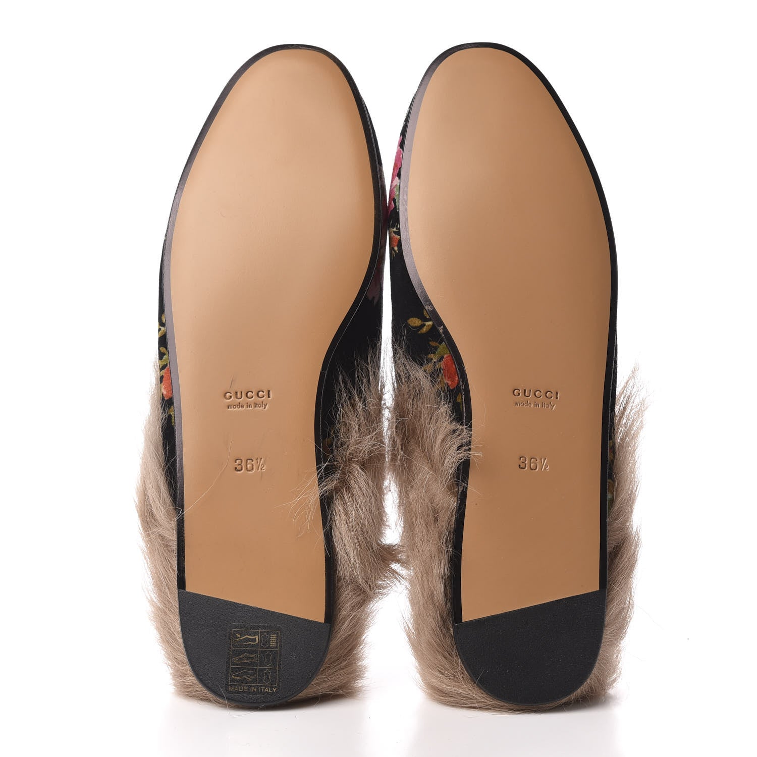Gucci Velvet Fur Floral Princetown Slippers 36.5 Black 5 of 8