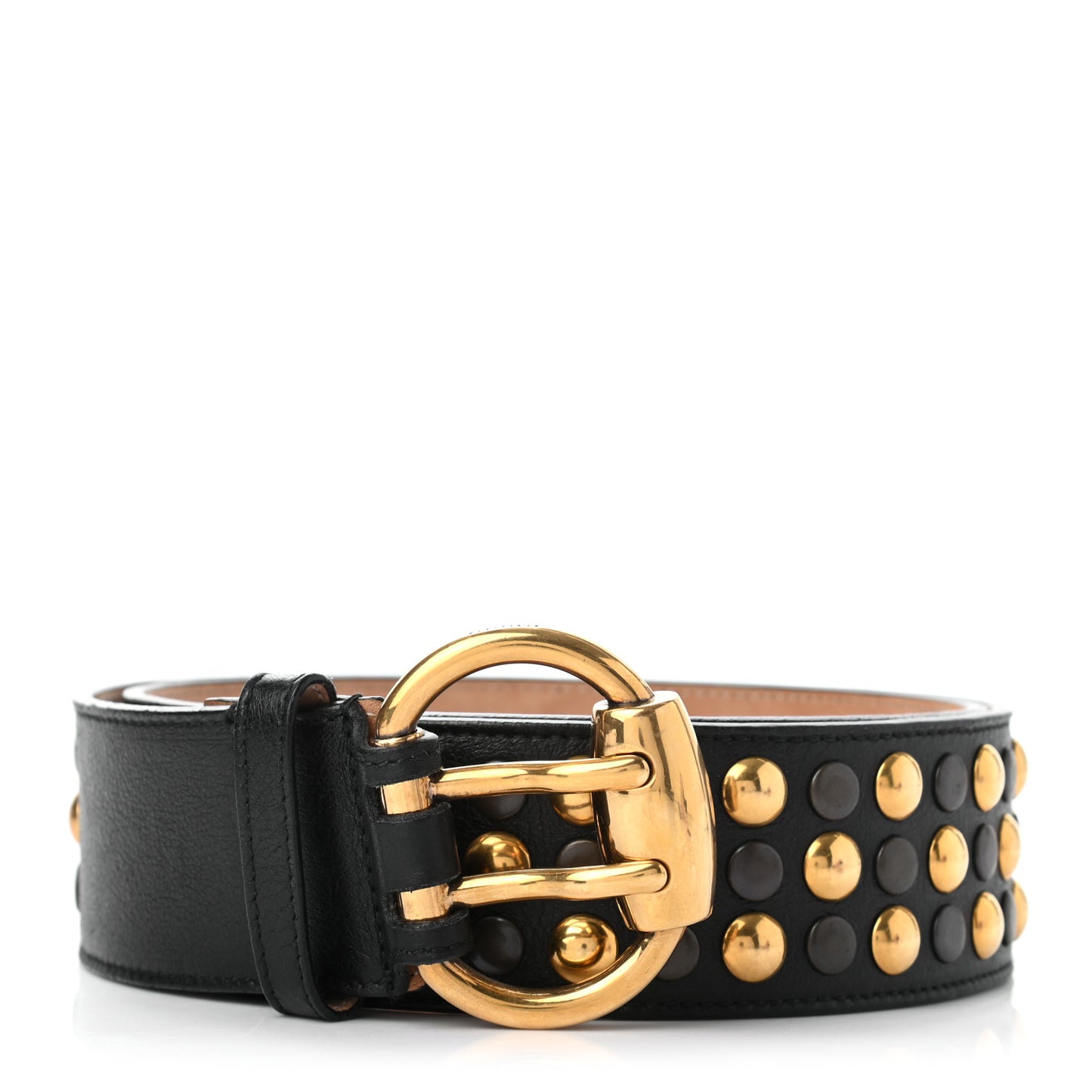Calfskin Horsebit Studded Buckle Belt 85 34 Black