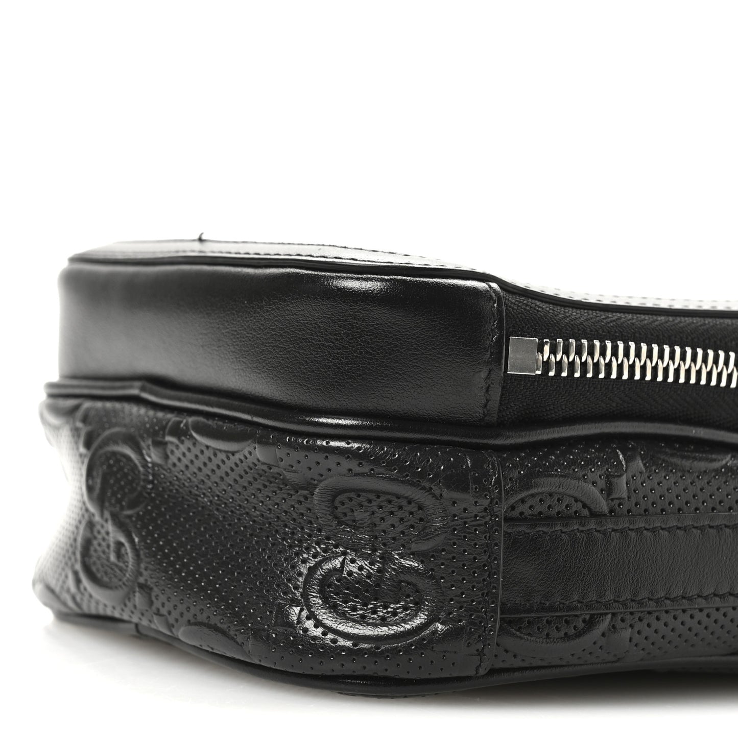 Calfskin GG Tennis Embossed Mini Double Zip Messenger Bag Black