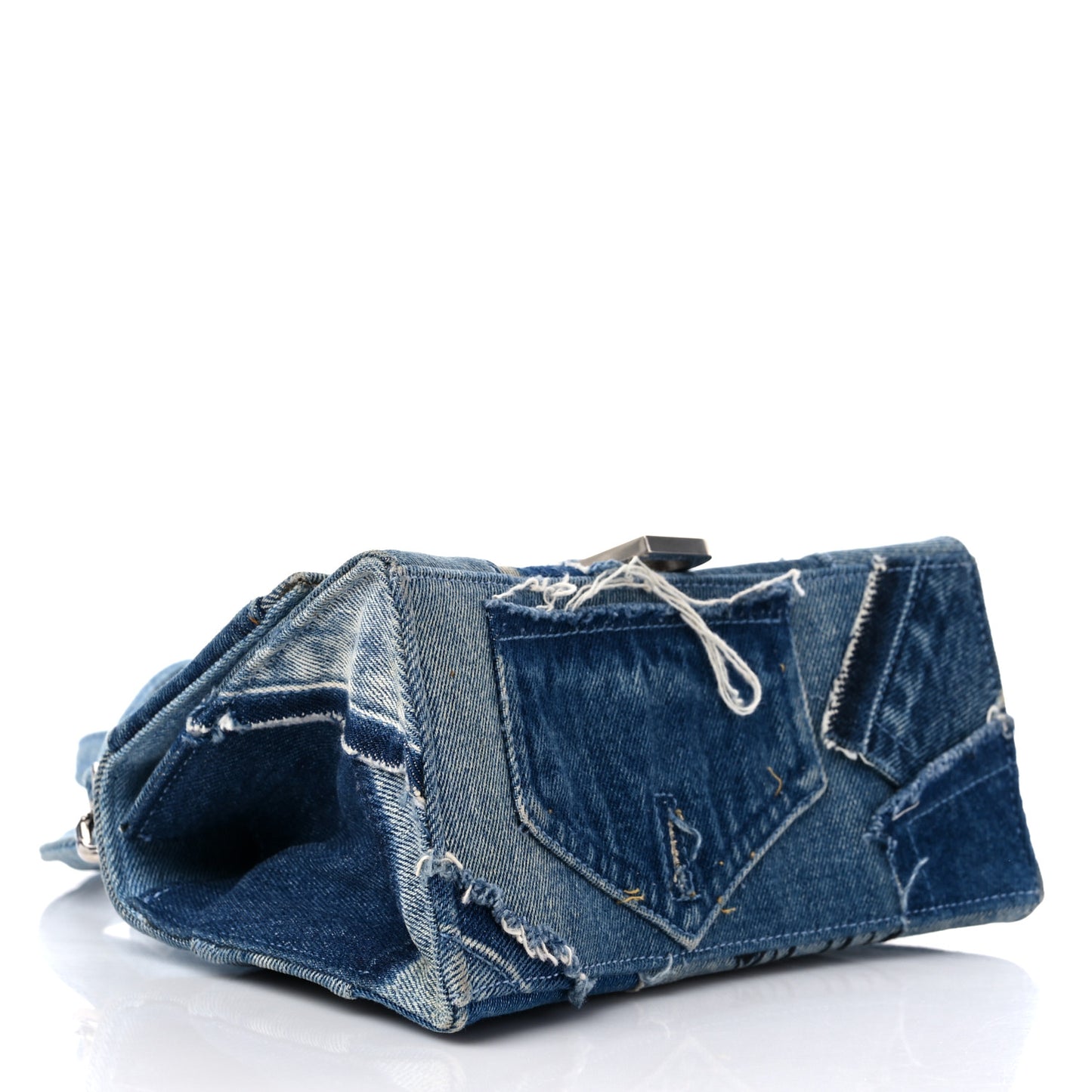 Denim Patchwork Small Hourglass Top Handle Bag Washed Blue