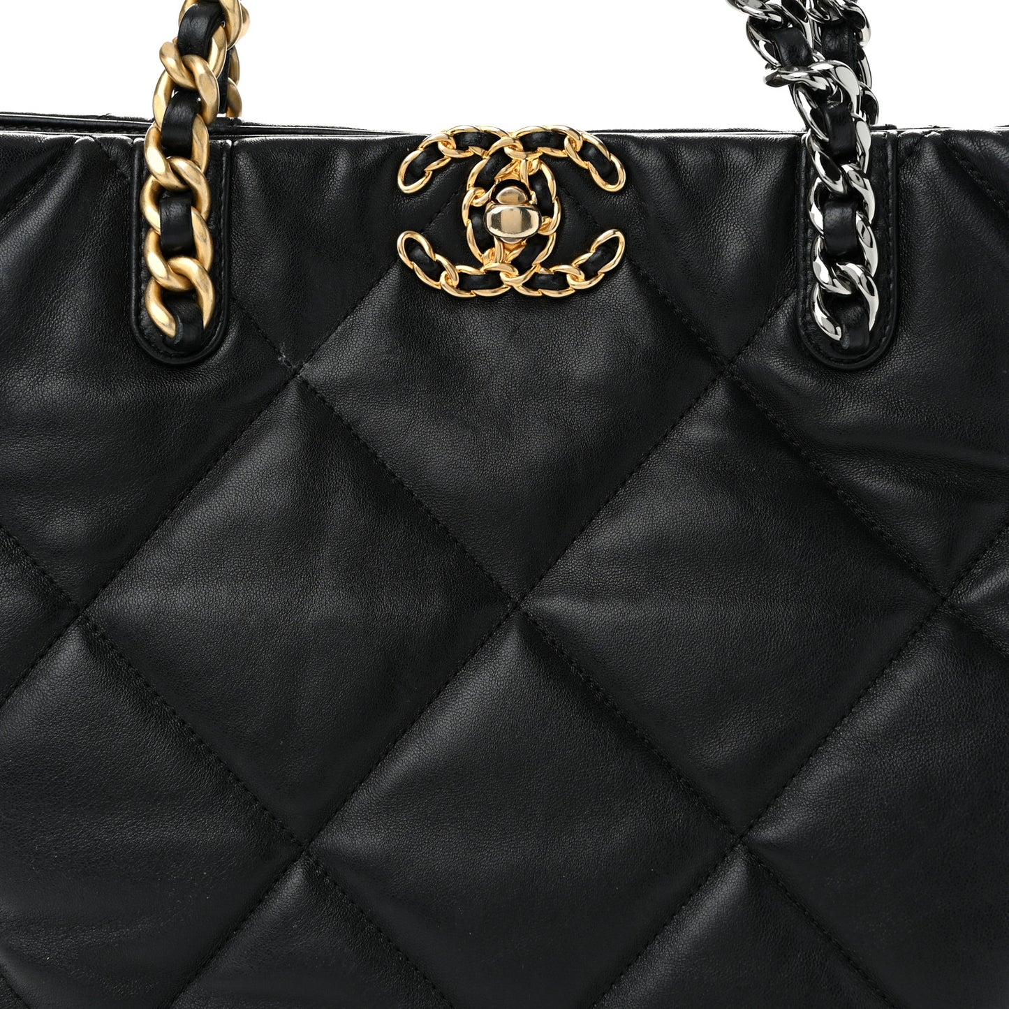 Lambskin Quilted Chanel 19 Shopping Bag Black