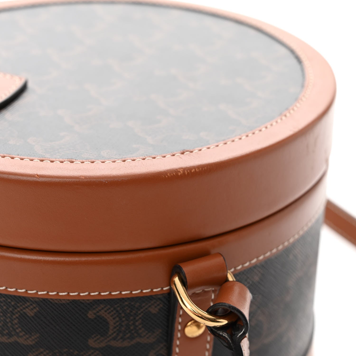 Celine Calfskin Triomphe Canvas Medium Tambour Bag Tan 13 of 14