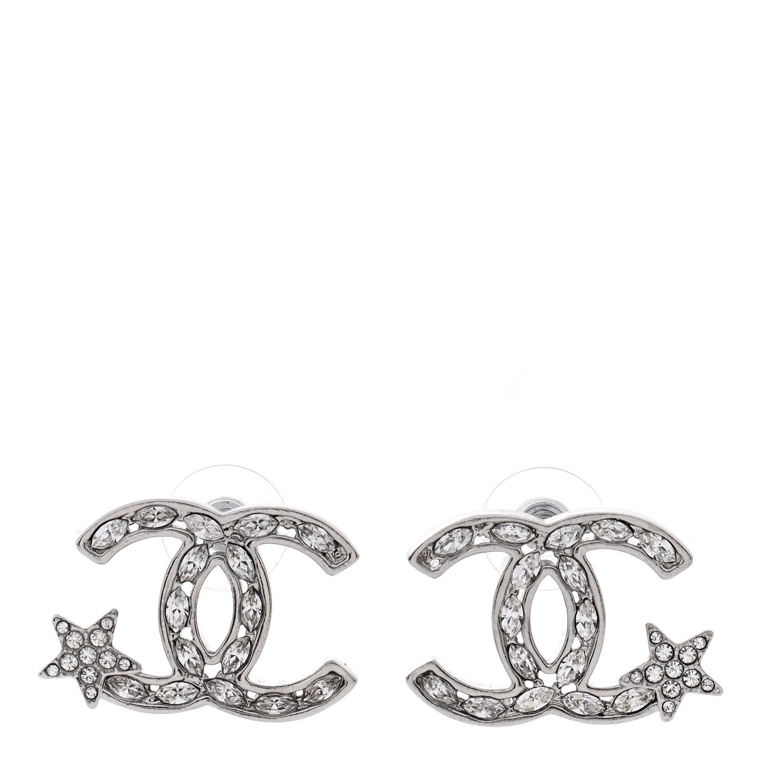 Chanel Crystal CC Starfall Earrings Silver 1 of 4