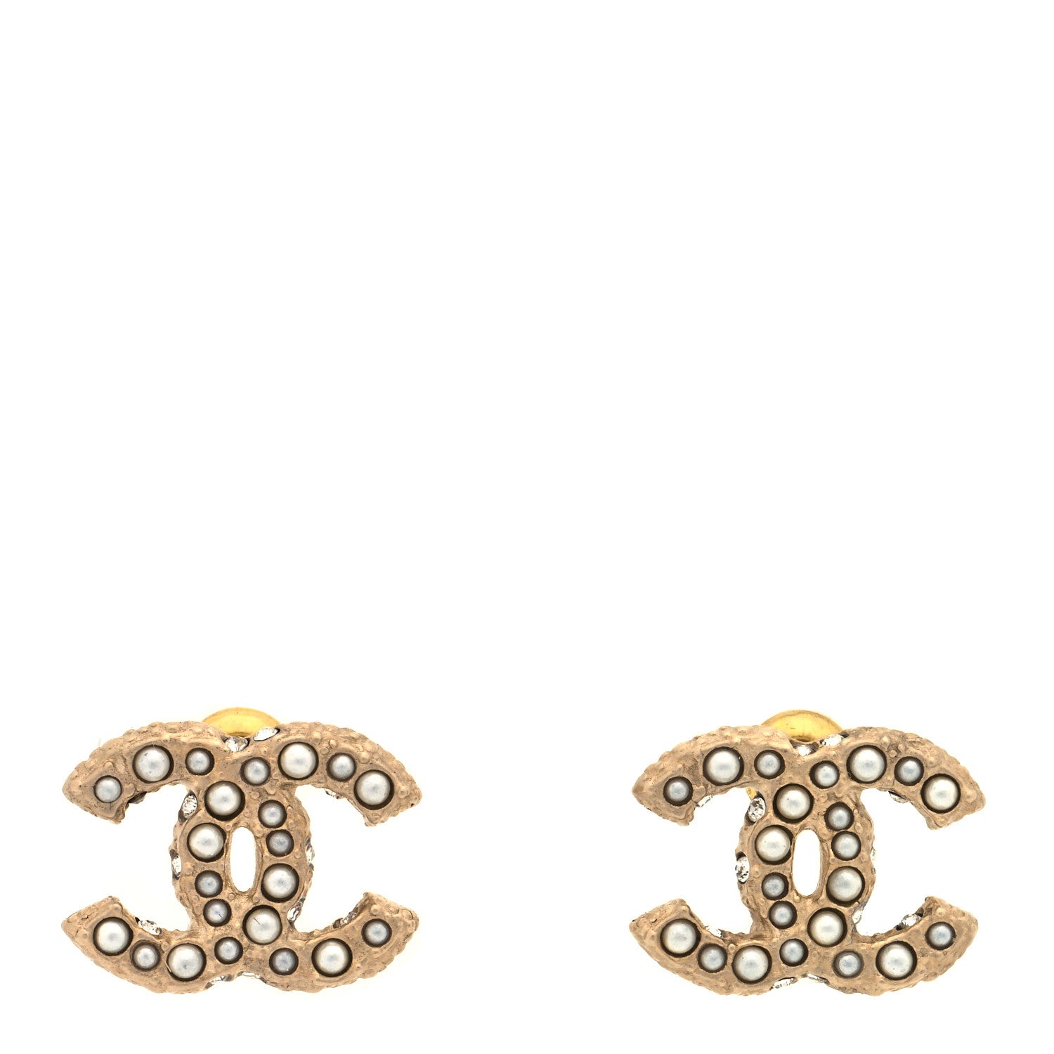 Chanel Pearl Crystal CC Earrings Light Gold 1 of 4