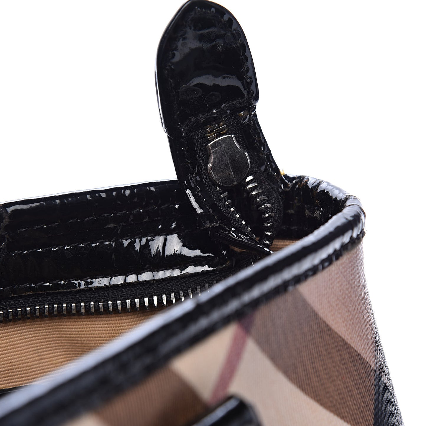 Patent Trim Nova Check Shopper Tote Black
