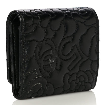 Chanel Lambskin Camellia Embossed Small Wallet Black 3 of 17