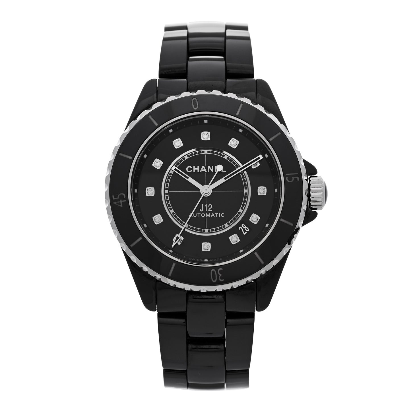 Stainless Steel Ceramic Diamond 38mm J12 Automatic Watch Black