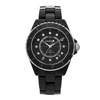 Chanel Stainless Steel Ceramic Diamond 38mm J12 Automatic Watch Black 1 of 5