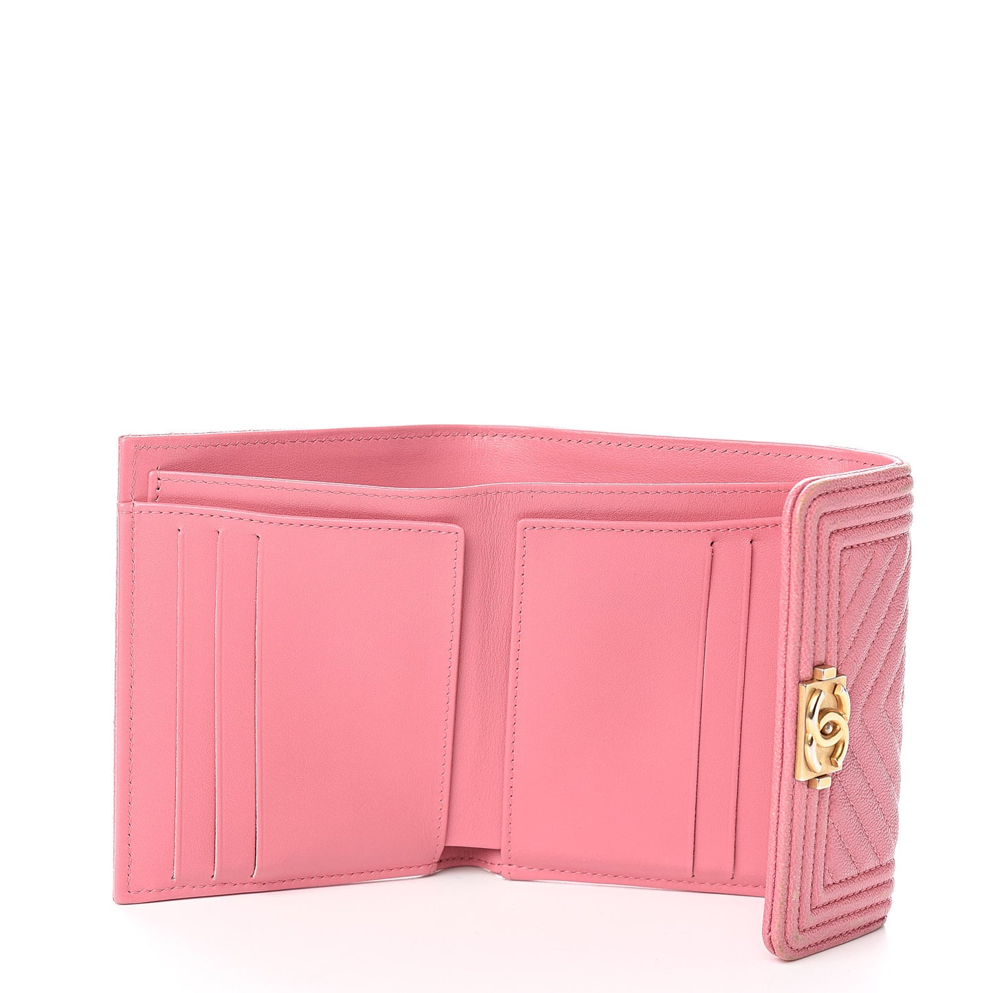 Iridescent Caviar Chevron Quilted Boy Compact Wallet Dark Pink
