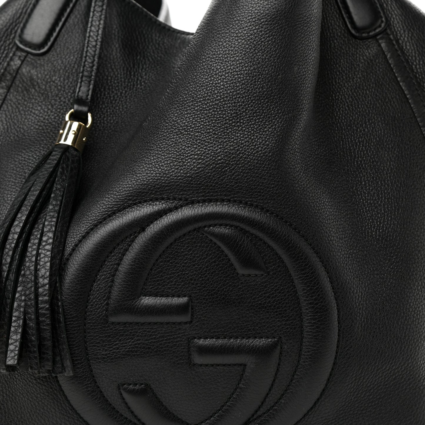 Pebbled Calfskin Large Soho Shoulder Bag Black
