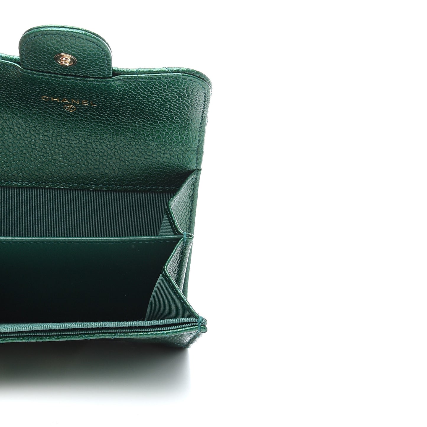 Metallic Caviar Quilted Flap Card Holder Wallet Green