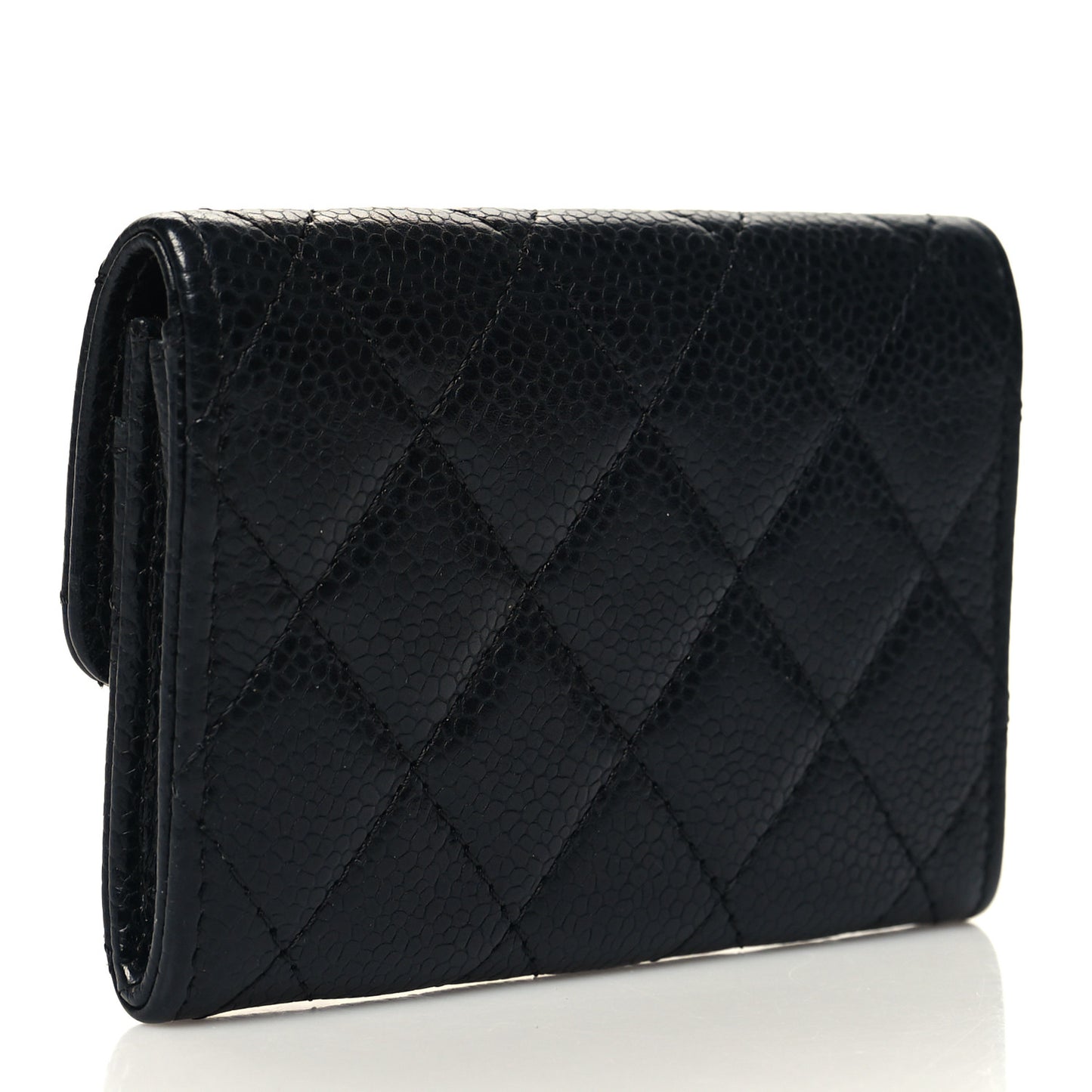 Caviar Quilted Flap Card Holder Black